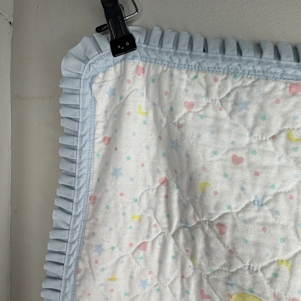 VTG Baby Crib Quilt Blanket Blue Bear Elephant Duck Hearts‎ Boys Nursery Decor